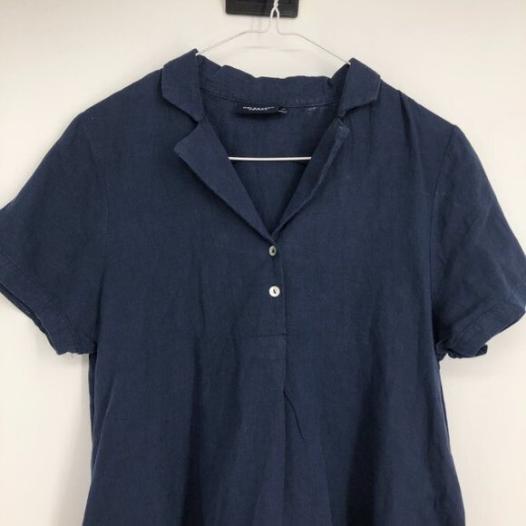Holebrook Sweden Navy Marina Short Sleeve Linen Midi Dress 1/4 button V-neck S - Picture 8 of 16